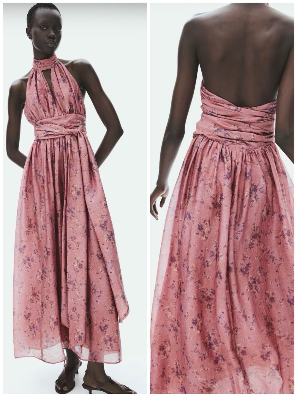 H&M Dusty Rose Floral Halter Maxi Dress